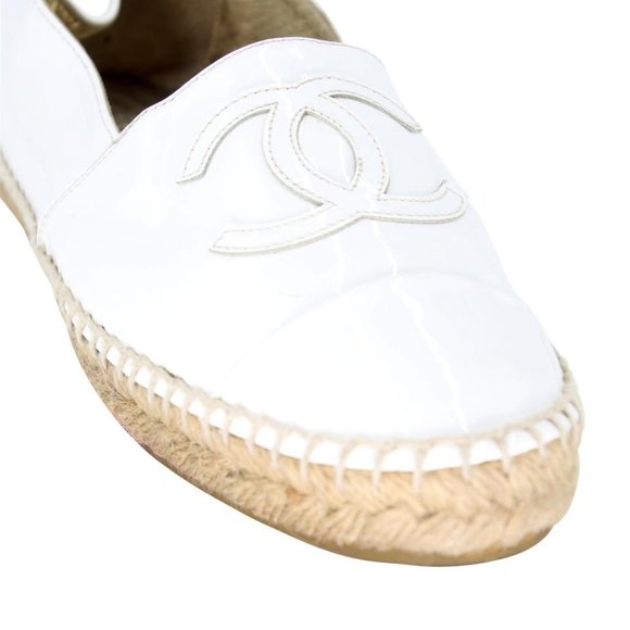 Chanel White Lambskin Patent Leather Espadrille Flats - Picture 7 of 15